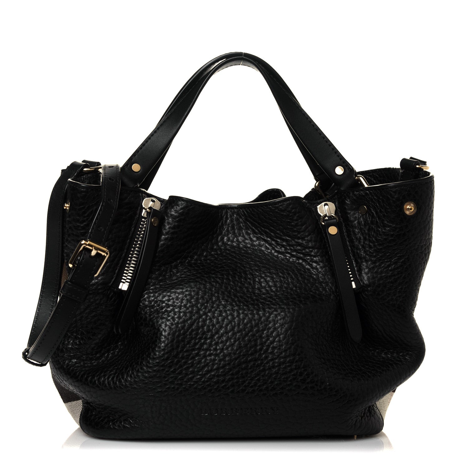 Burberry Grainy Calfskin House Check Small Maidstone Black 1 of 5
