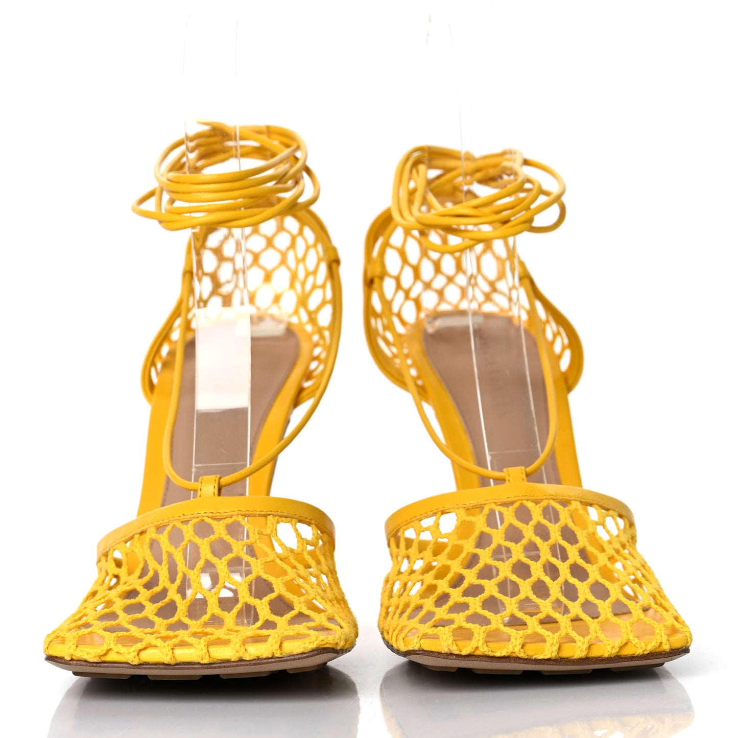 Mesh Nappa Stretch Ankle Tie Sandals 37 Egg Yolk
