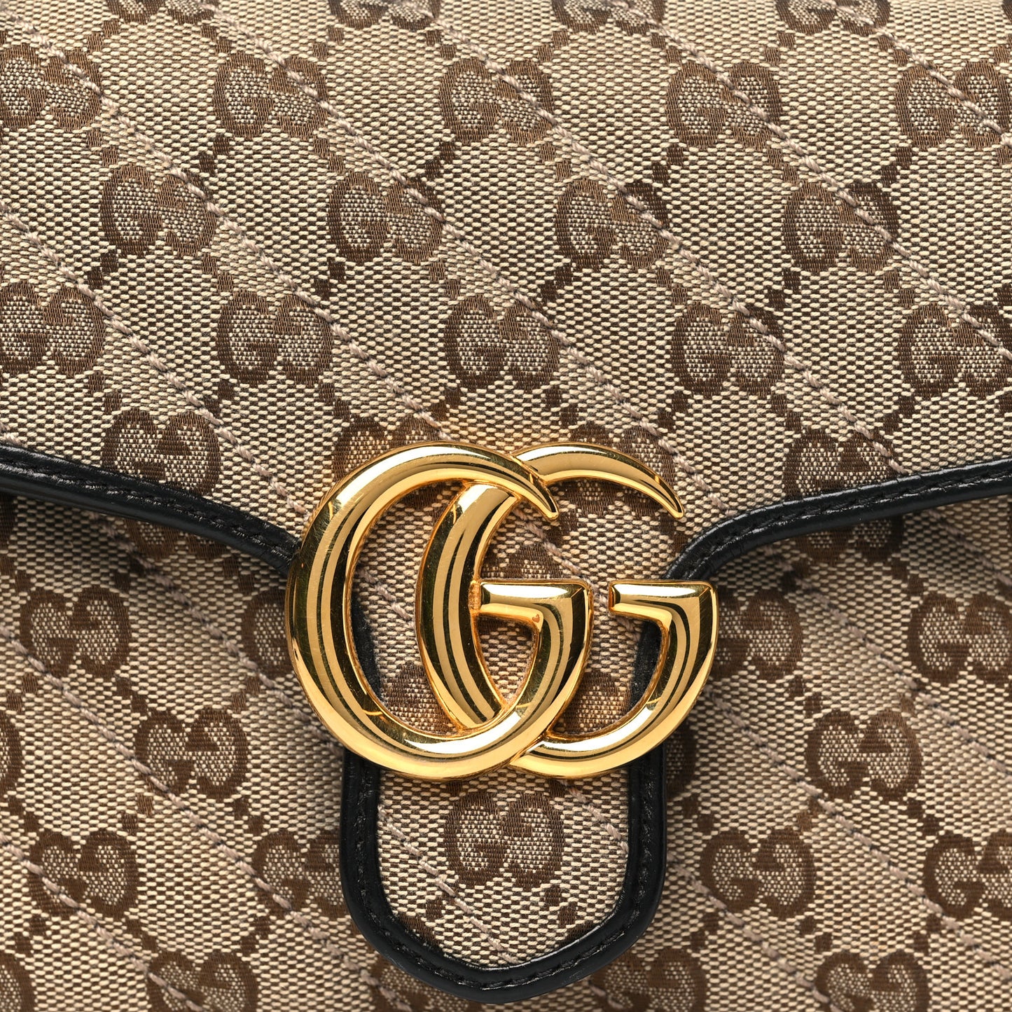 Monogram Azalea Calfskin Matelasse Diagonal Mini GG Marmont Top Handle Shoulder Bag Beige Ebony Black