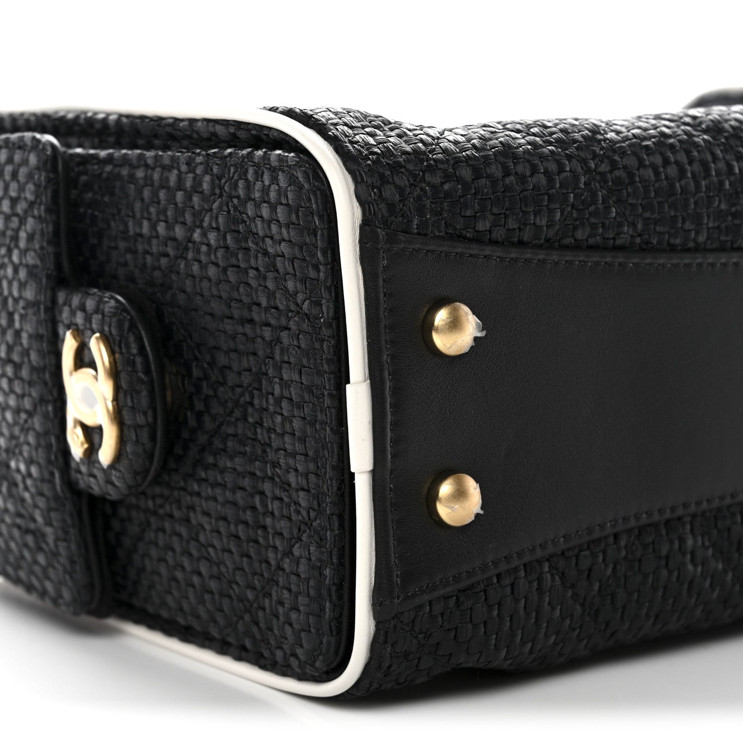 Chanel Braided Raffia Calfskin Quilted Mini Chanel 25 Handbag Black White 9 of 11