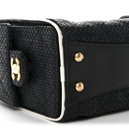 Chanel Braided Raffia Calfskin Quilted Mini Chanel 25 Handbag Black White 9 of 11