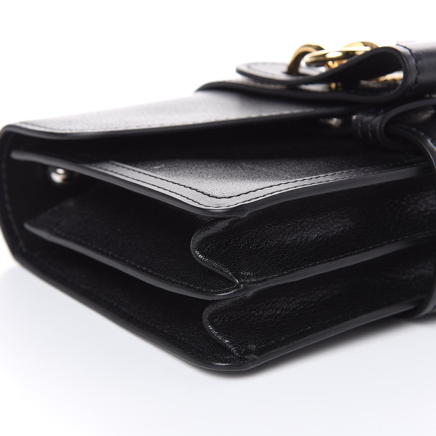Shiny Goatskin Calfskin Aby Chain Shoulder Bag Black