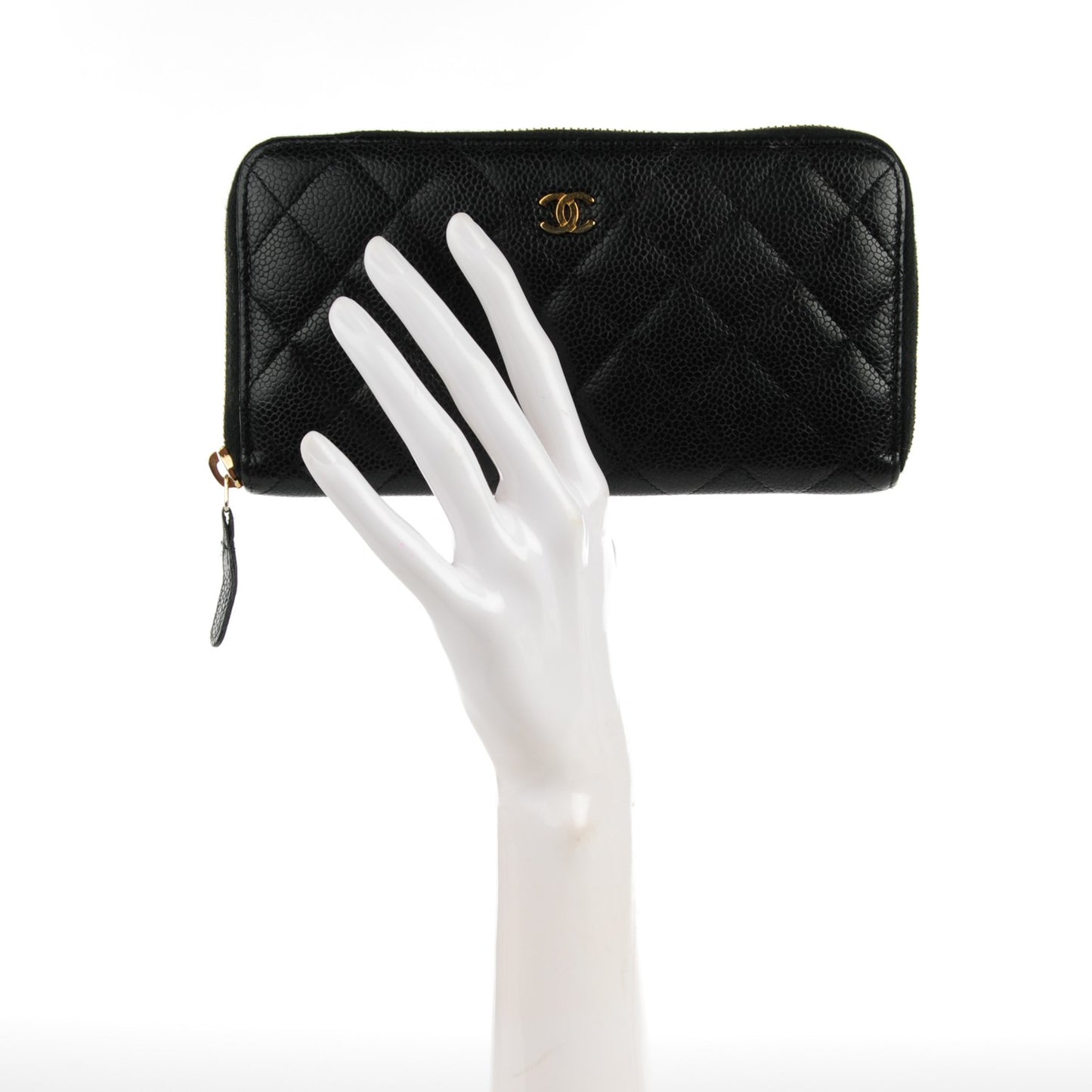 Caviar Quilted Large Gusset Zip Around Wallet Black