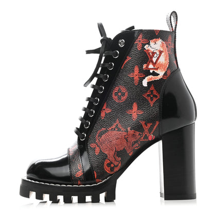 Louis Vuitton Patent Calfskin Catogram Star Trail Ankle Boots 36 Black Marron 1 of 7