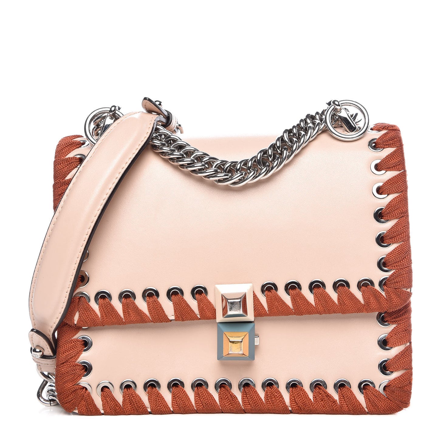 Vitello Liberty Lucido Ribbon Lace Up Studded Small Kan I Shoulder Bag Plaster