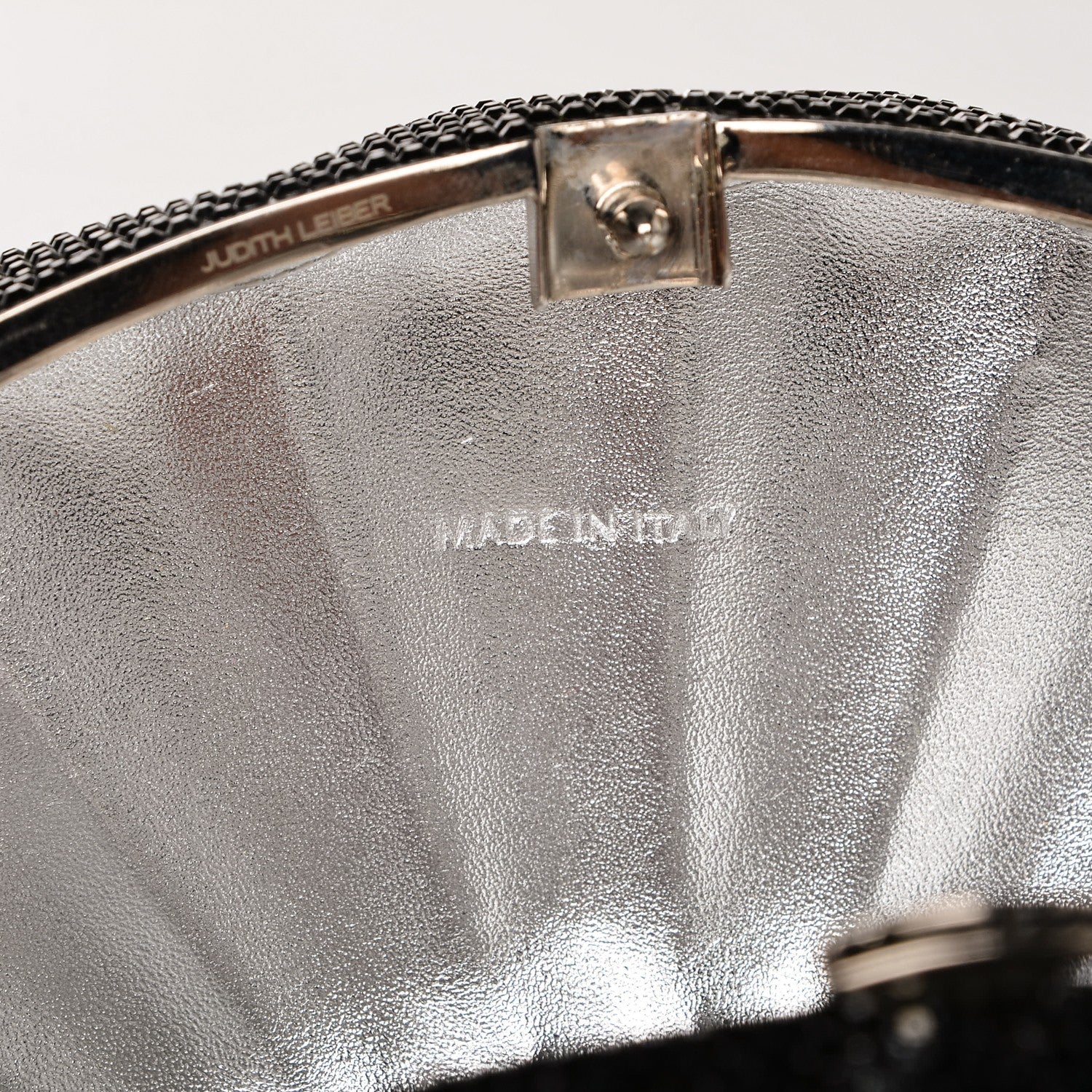Judith Leiber Swarovski Crystal Fan Minaudiere Clutch Metallic Black 6 of 7