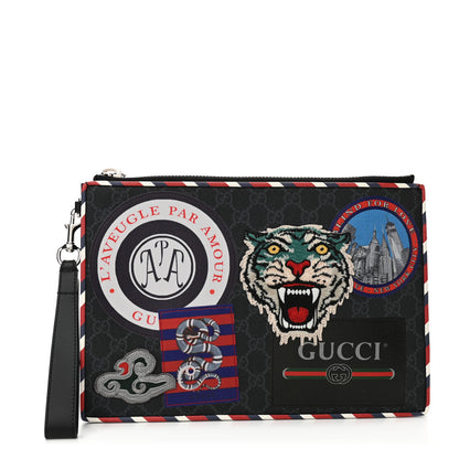 Gucci GG Supreme Monogram Night Courrier Zip Wristlet Pouch Black Multicolor 1 of 7