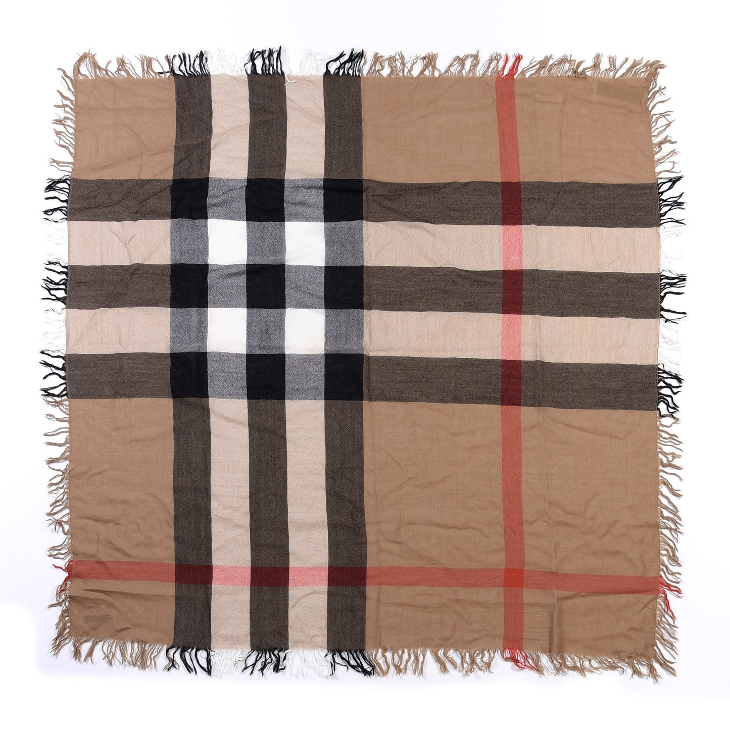 Merino Wool House Check Square Scarf Brown