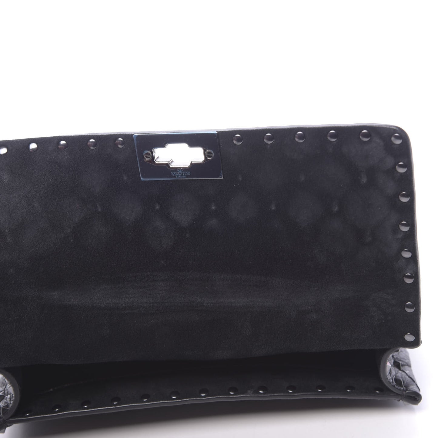Craquele Nappa Medium Rockstud Spike Shoulder Bag Black