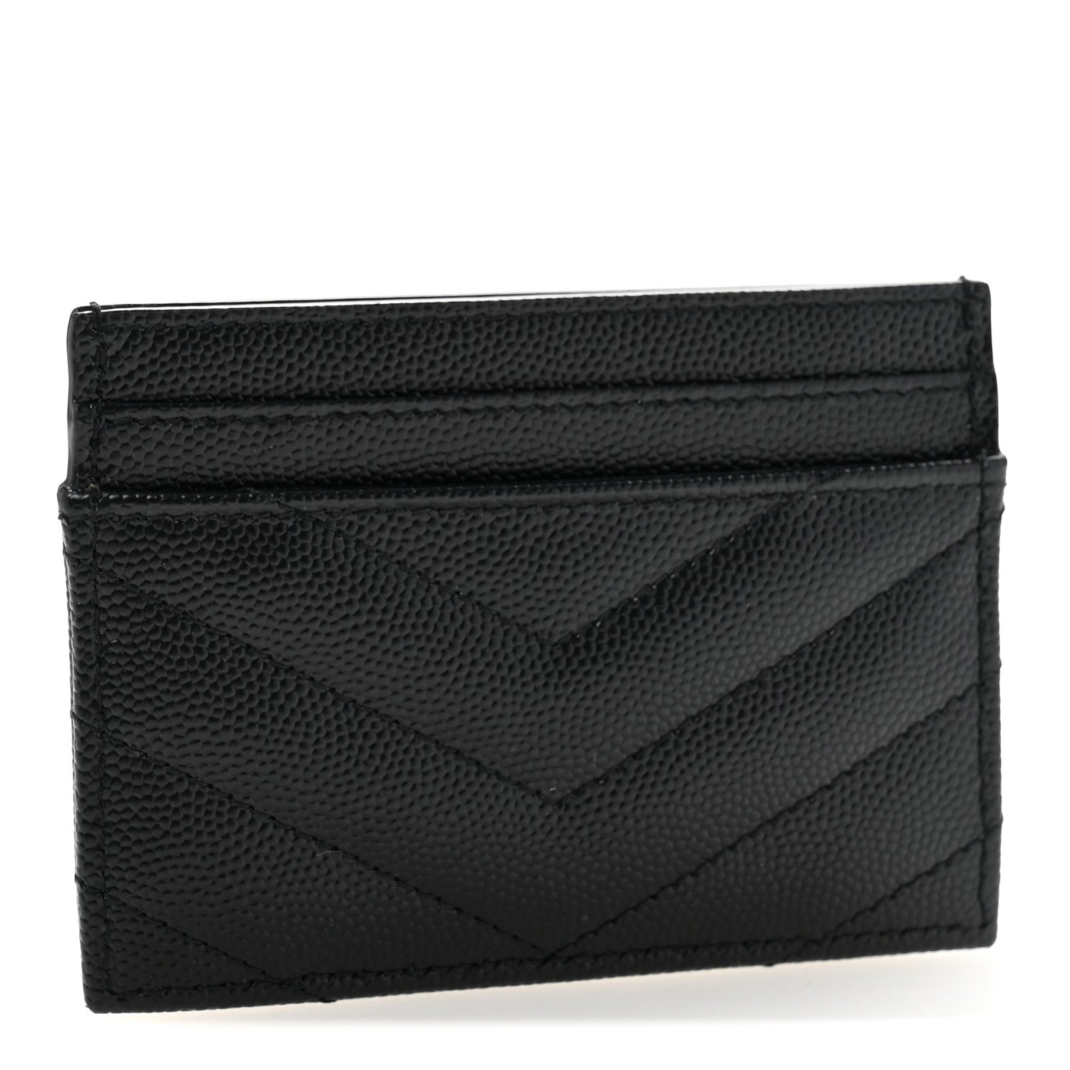 Saint Laurent Grain De Poudre Matelasse Chevron Monochrome Monogram Credit Card Case Black 3 of 8