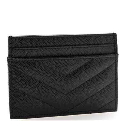 Saint Laurent Grain De Poudre Matelasse Chevron Monochrome Monogram Credit Card Case Black 3 of 8