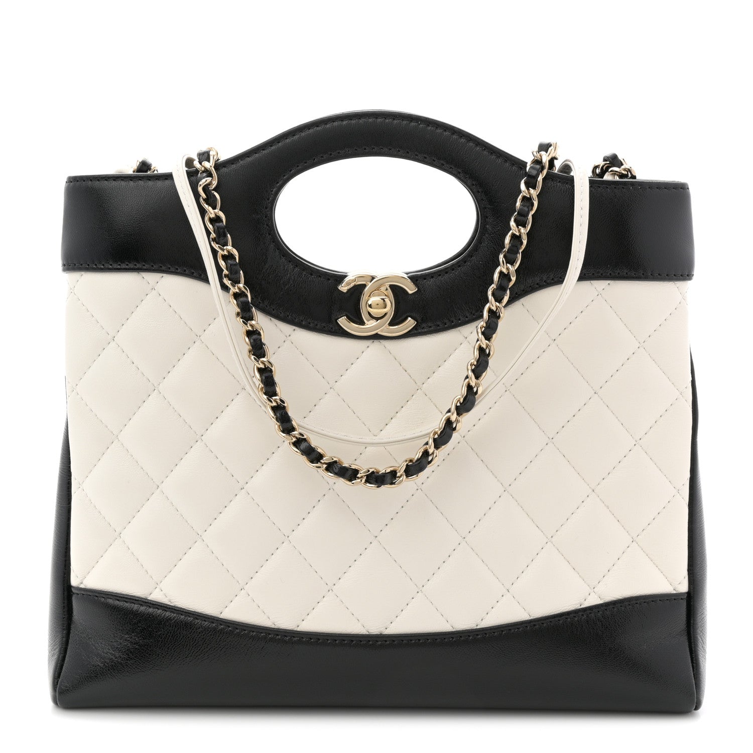 Chanel Patent Calfskin Quilted Mini 31 Shopping Bag White Black 1 of 10