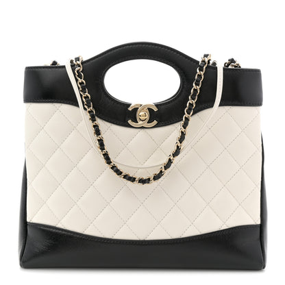 Chanel Patent Calfskin Quilted Mini 31 Shopping Bag White Black 1 of 10