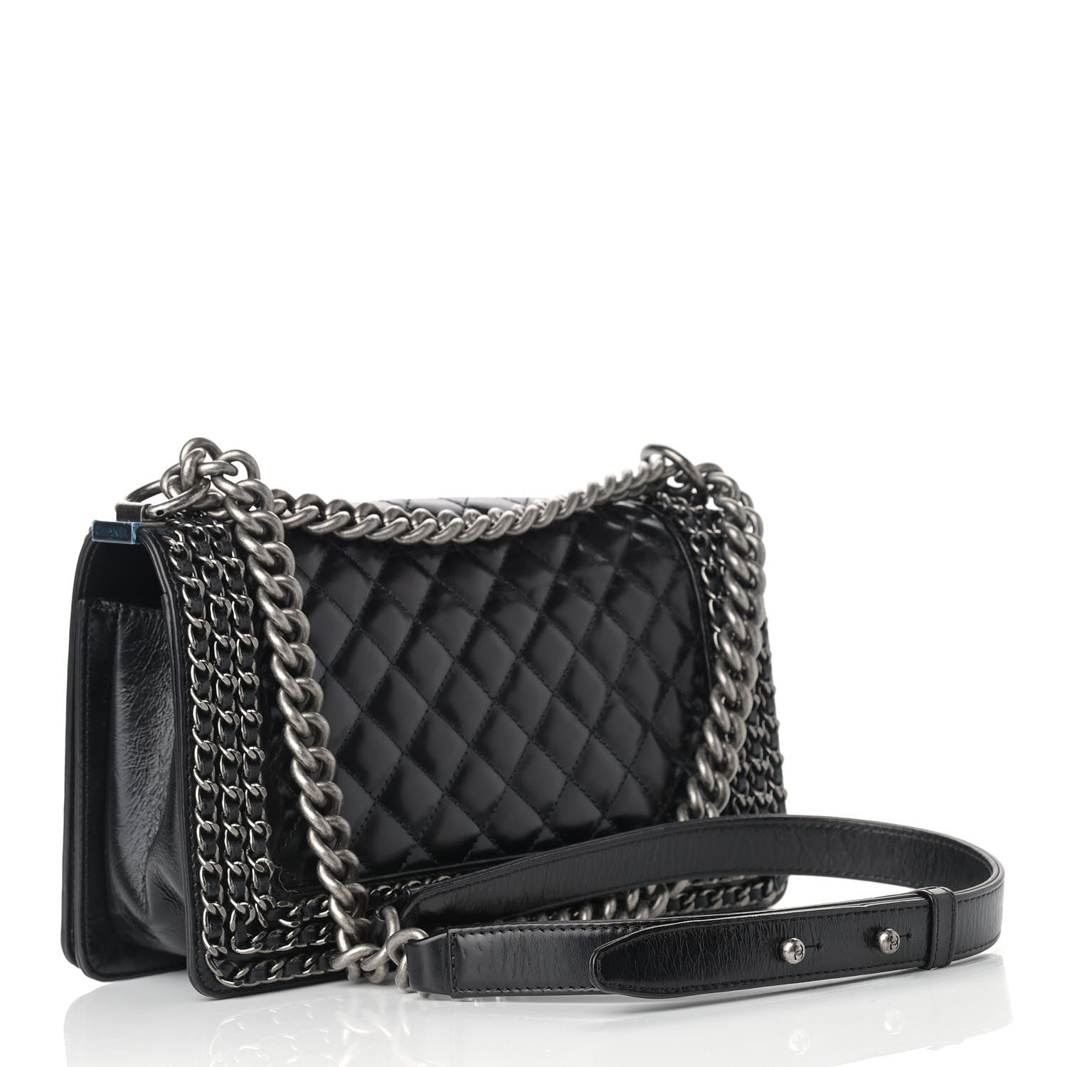 Chanel Glazed Calfskin Quilted Medium Boy Chained Flap Black 3 of 9