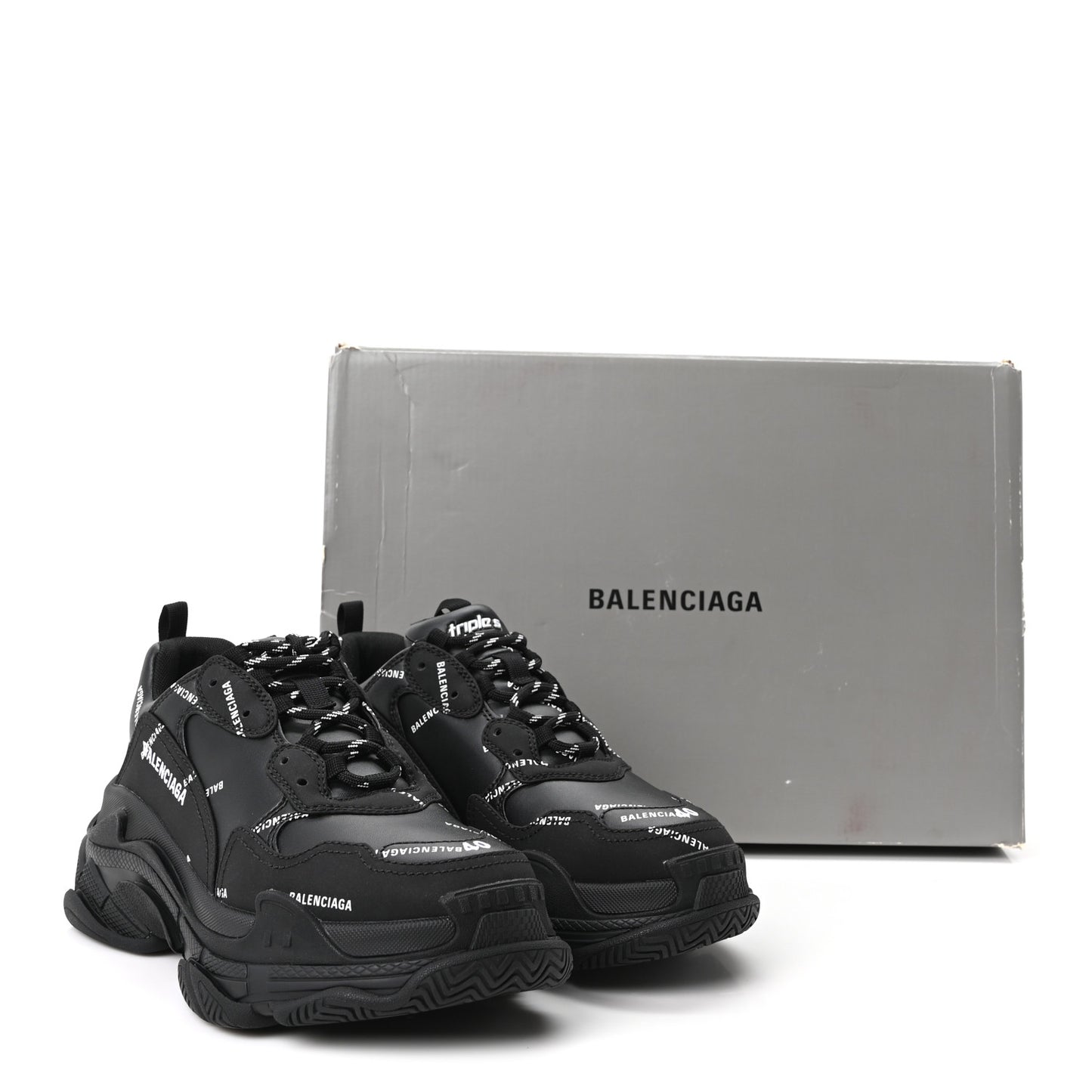 Technical Fabric Allover Logo Mens Triple S Sneakers 40 Black White