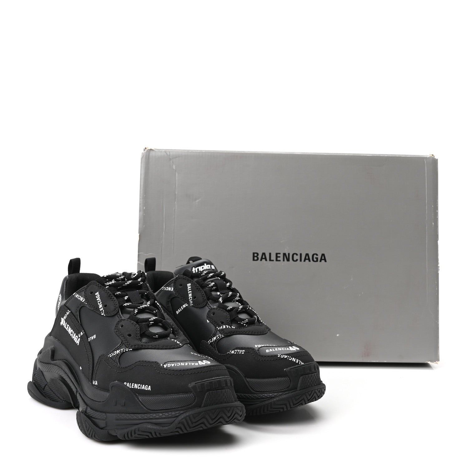 Balenciaga Technical Fabric Allover Logo Mens Triple S Sneakers 40 Black White 10 of 10
