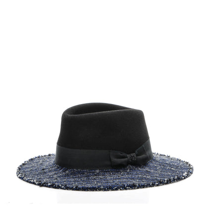 Chanel Tweed Felt CC Fedora Hat S Blue Black 1 of 8