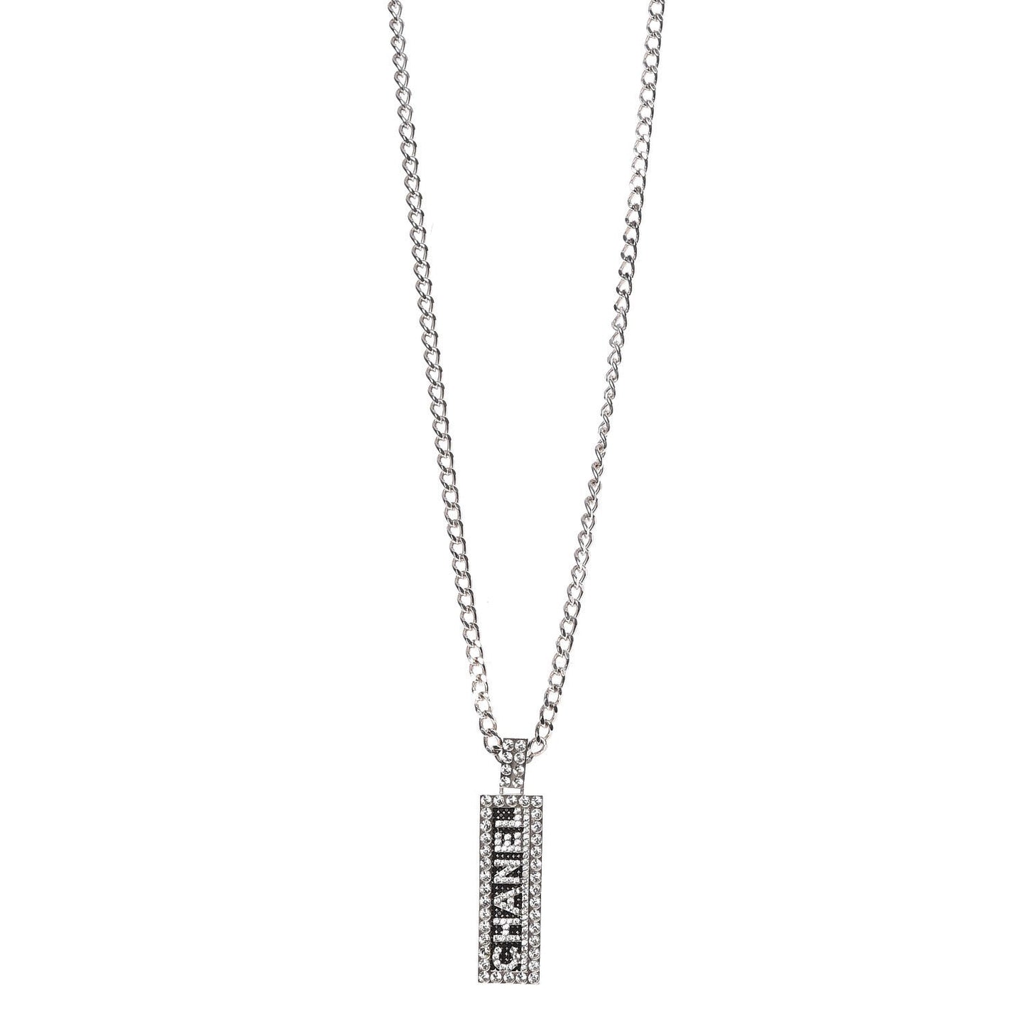 Crystal Chain Logo Necklace Silver