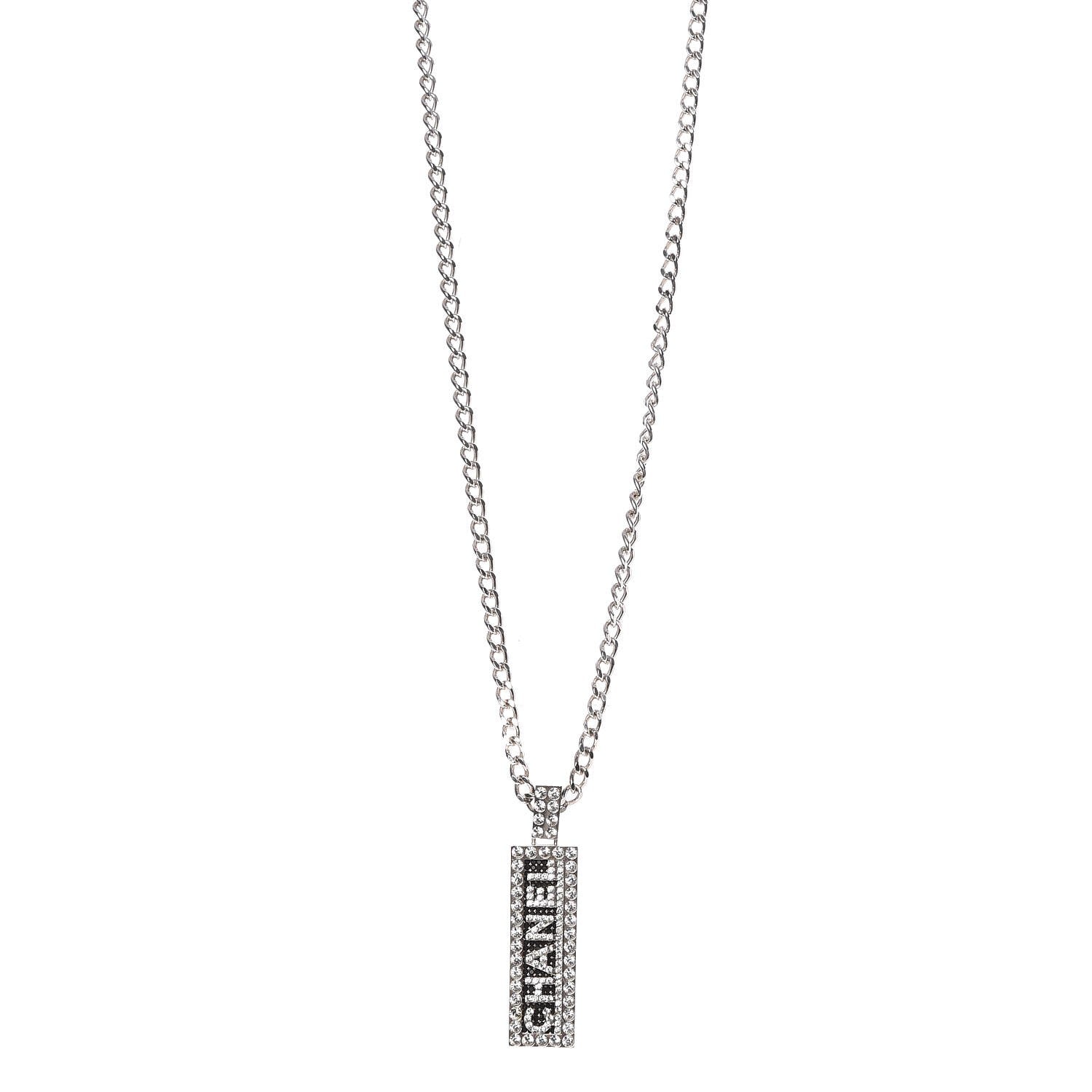 Chanel Crystal Chain Logo Necklace Silver 1 of 7