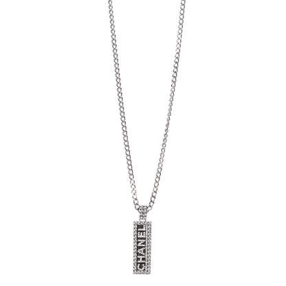 Chanel Crystal Chain Logo Necklace Silver 1 of 7