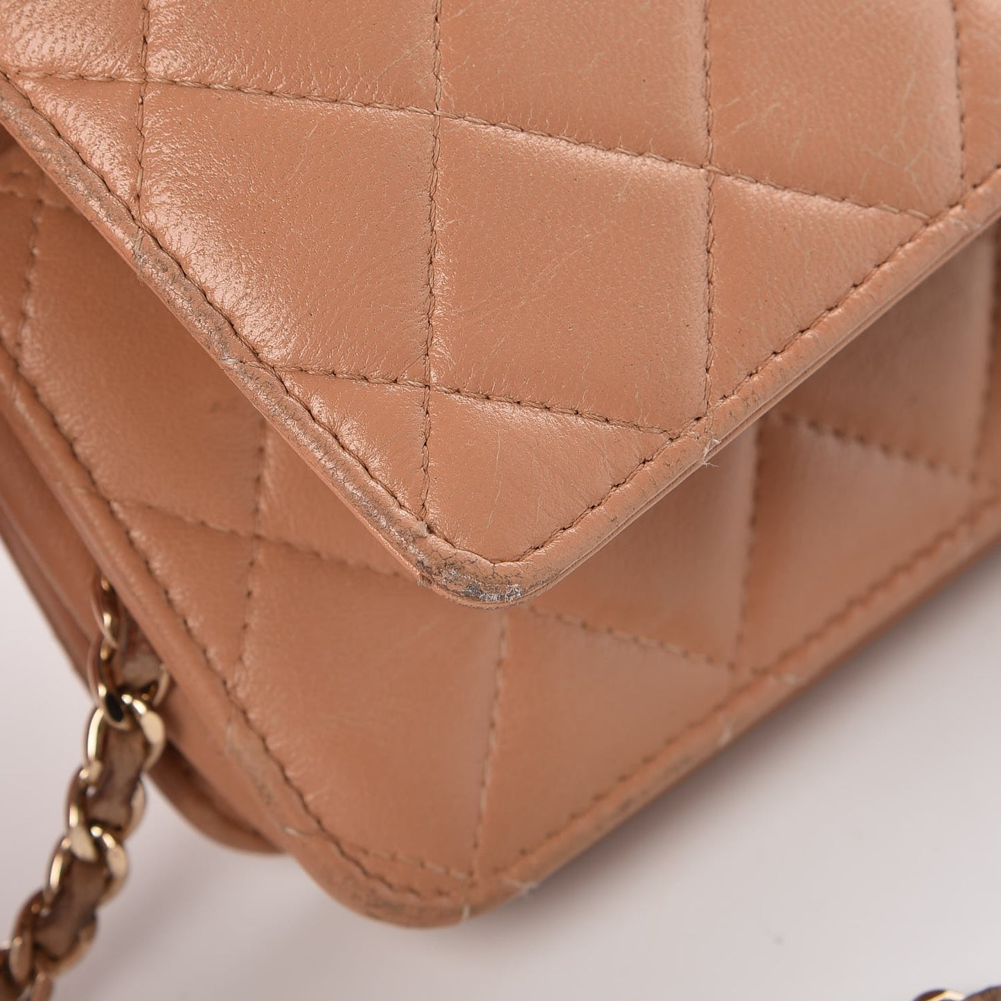 Lambskin Quilted Wallet on Chain WOC Dark Beige