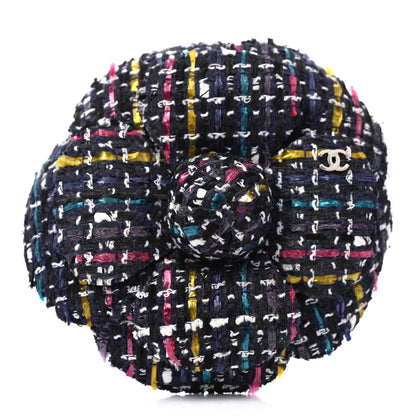 Chanel Tweed Camellia Pin Brooch Navy Multicolor 1 of 4