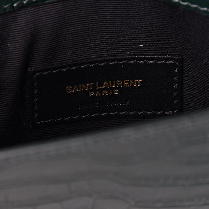 Saint Laurent Calfskin Crocodile Embossed Uptown Monogram Clutch Dark Mint 6 of 7
