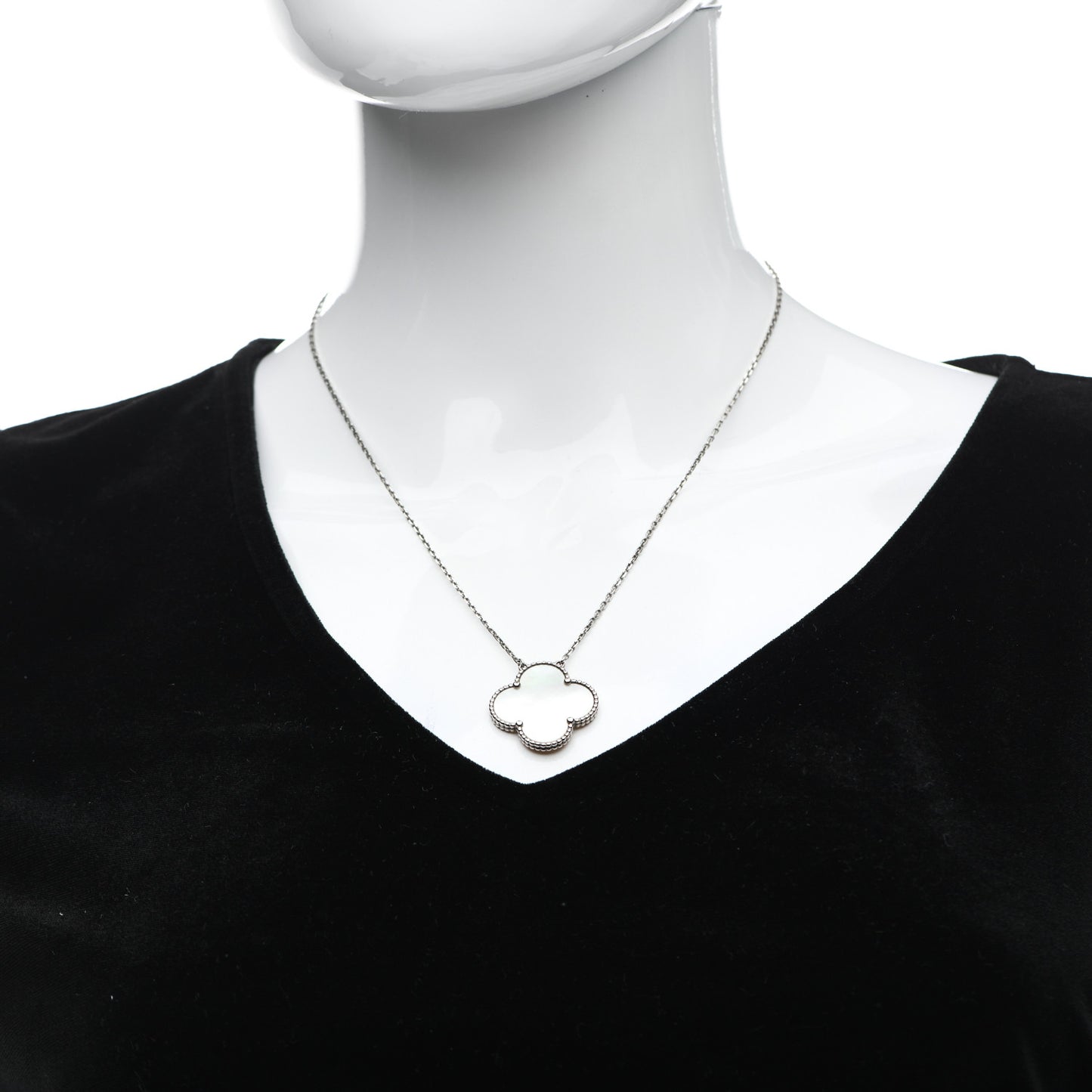 18K White Gold Mother of Pearl Magic Alhambra Pendant Necklace