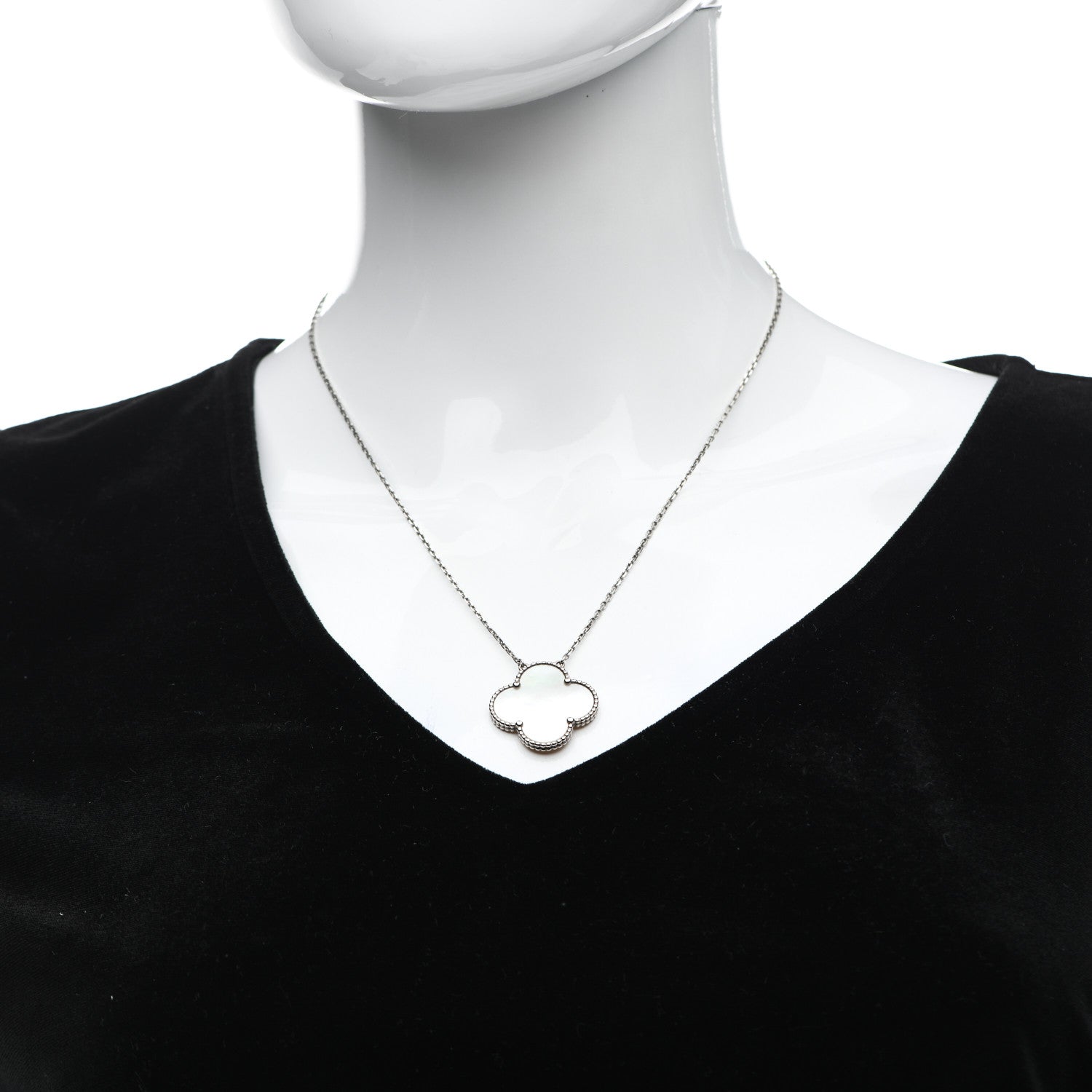 Van Cleef & Arpels 18K White Gold Mother of Pearl Magic Alhambra Pendant Necklace 2 of 8