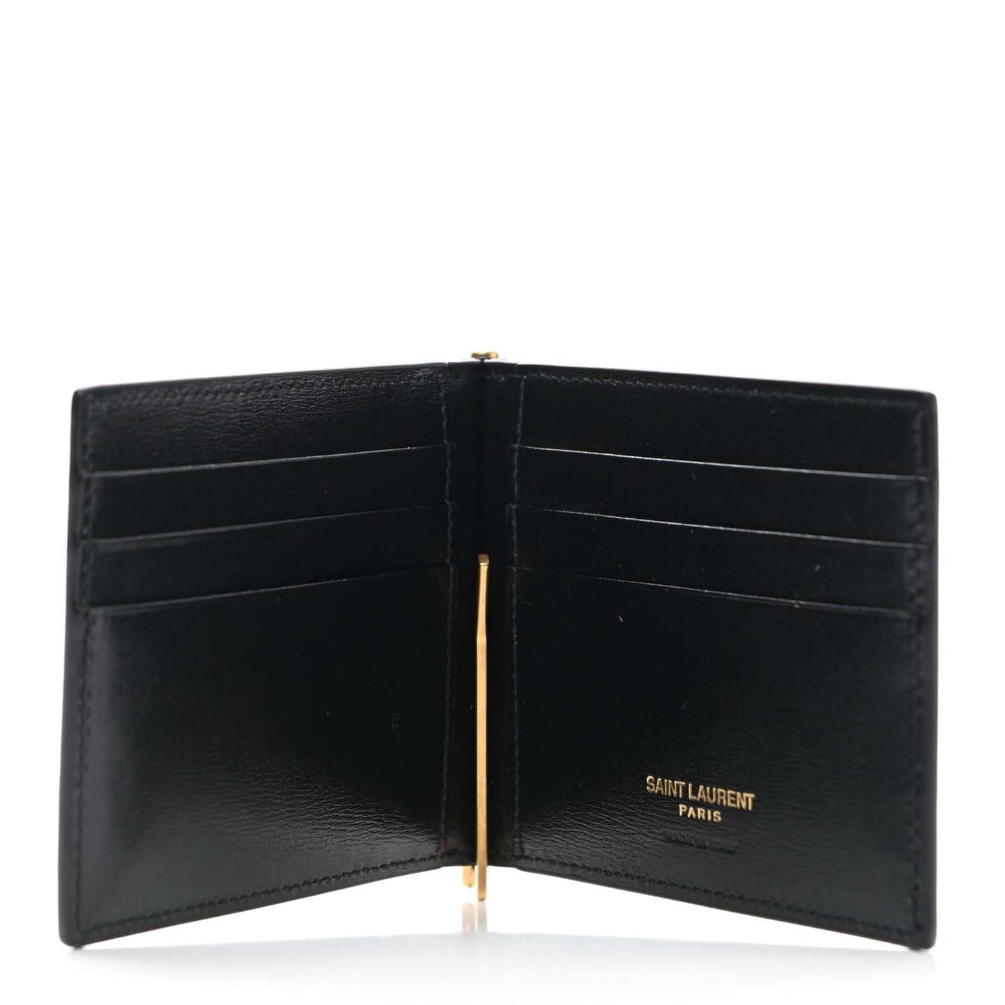 Shiny Calfskin Tiny Cassandre Bill Clip Wallet Black