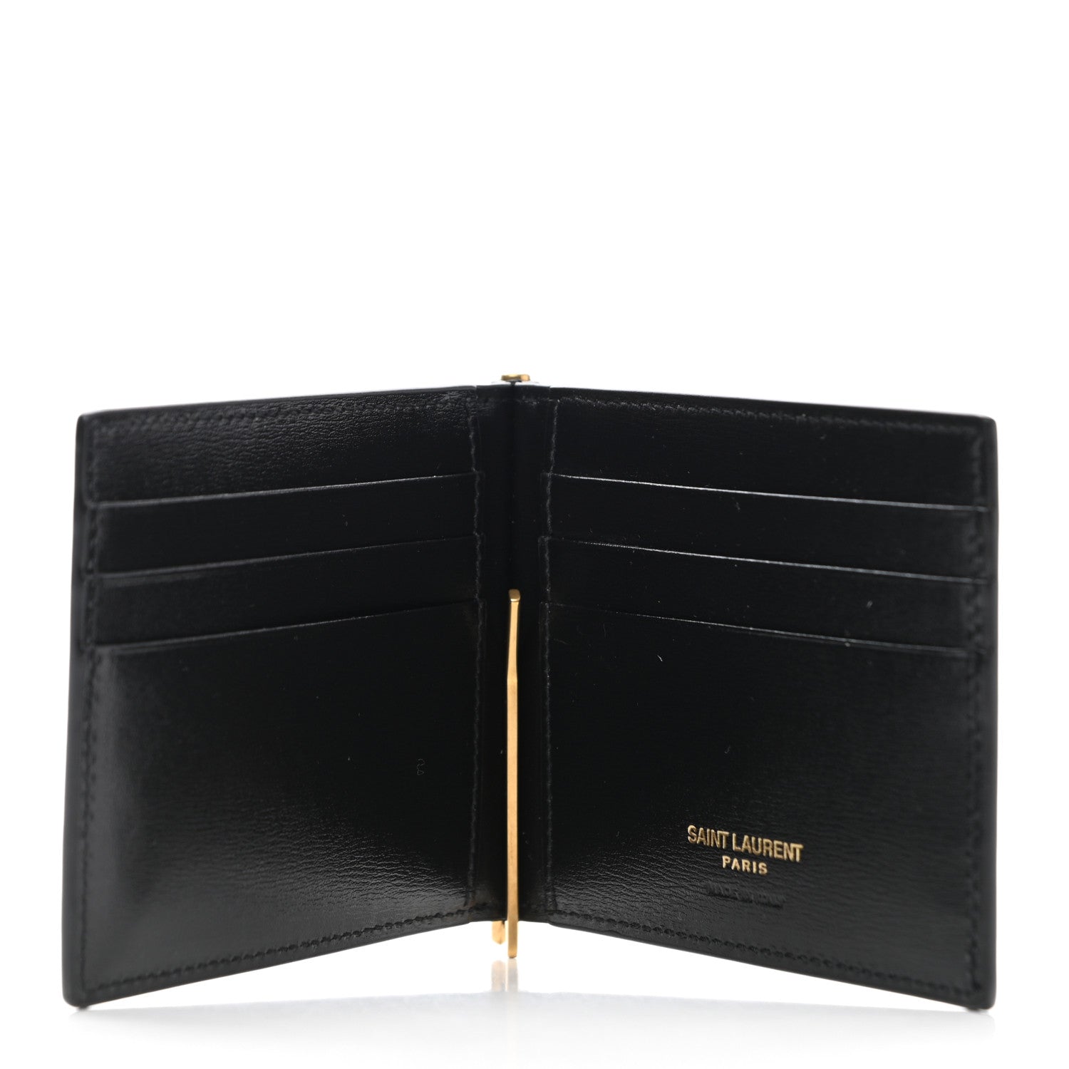 Saint Laurent Shiny Calfskin Tiny Cassandre Bill Clip Wallet Black 5 of 8