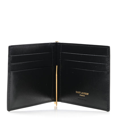 Saint Laurent Shiny Calfskin Tiny Cassandre Bill Clip Wallet Black 5 of 8