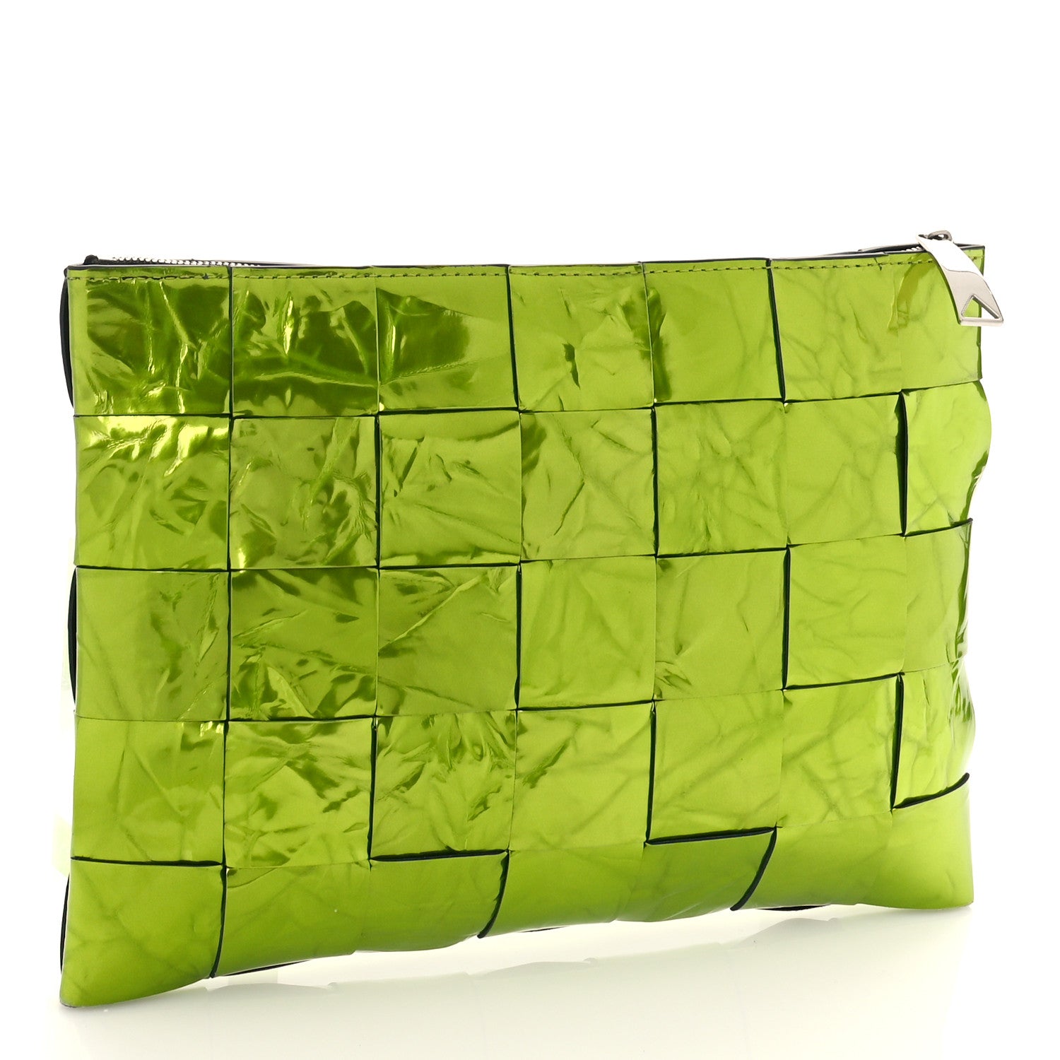 Bottega Veneta Metallic Crushed Calfskin Maxi Intrecciato Borsa Pouch Chlorophyll 3 of 8
