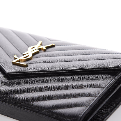 Saint Laurent Grain De Poudre Matelasse Chevron Monogram Chain Wallet Black 12 of 17