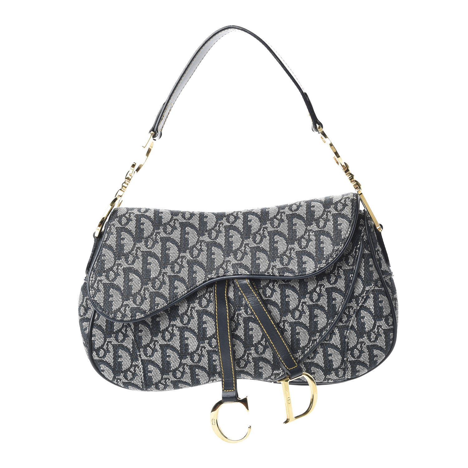 Christian Dior Monogram Double Saddle Bag Navy Blue 1 of 10