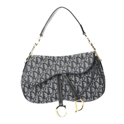 Christian Dior Monogram Double Saddle Bag Navy Blue 1 of 10