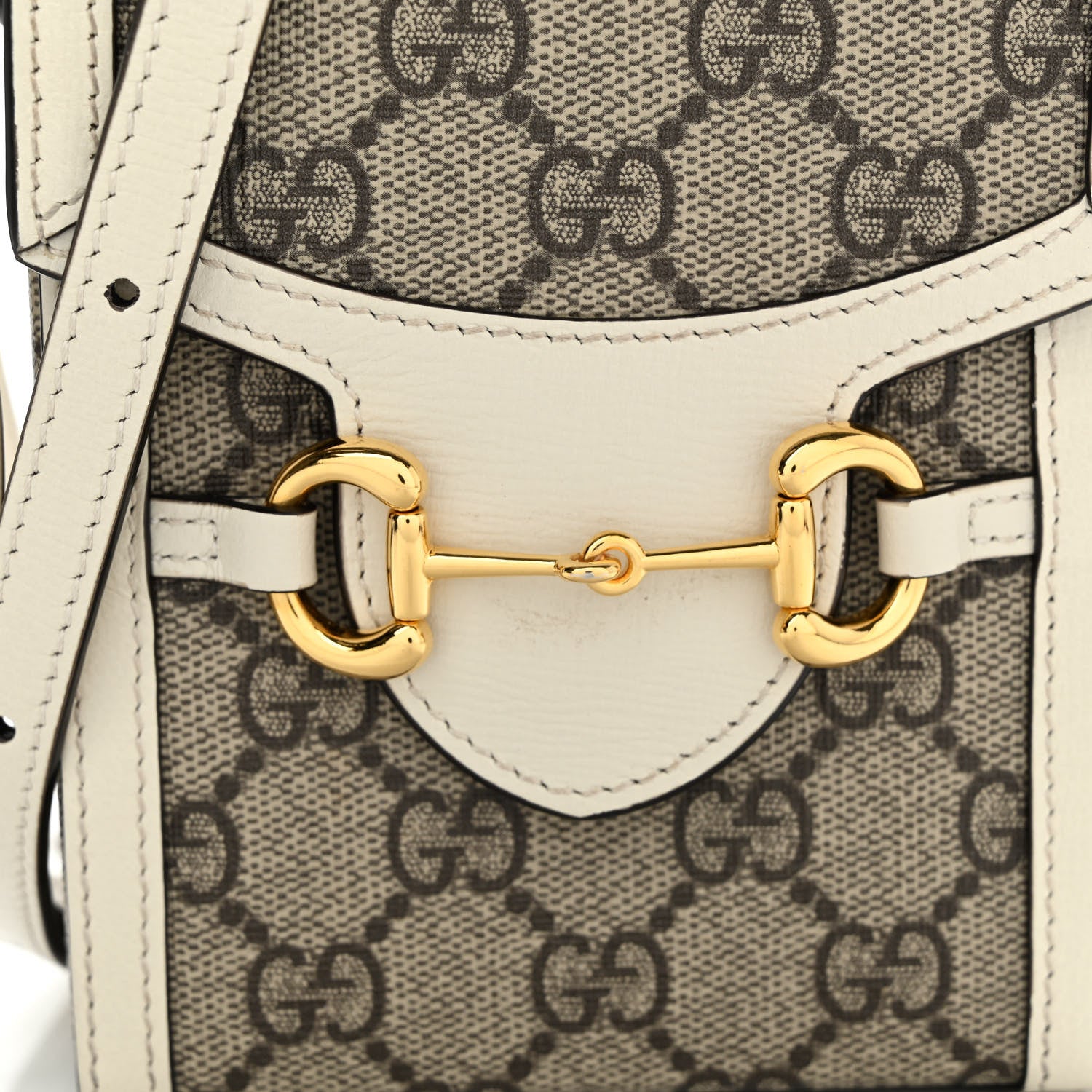Gucci GG Supreme Monogram Azalea Calfskin Mini Horsebit 1955 Crossbody Bag Beige Ebony Mystic White 8 of 10