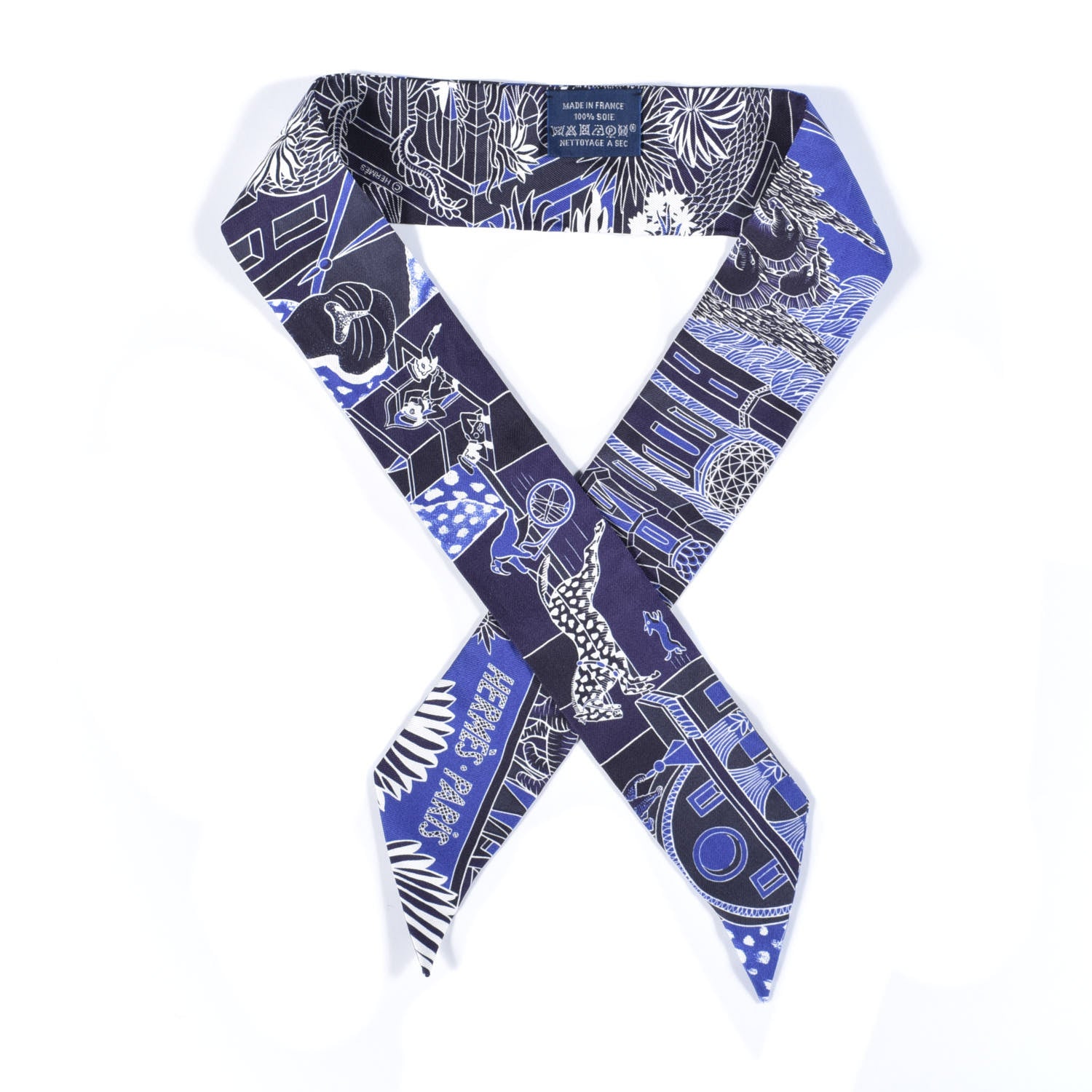 Hermes Silk Animapolis Plumetis Twilly Marine Bleu Royal 1 of 4