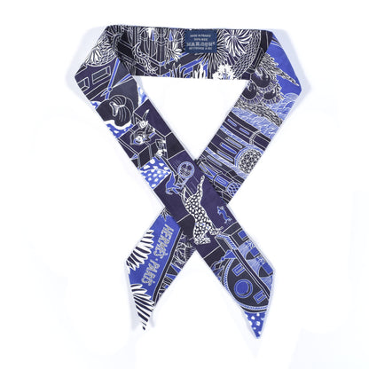 Hermes Silk Animapolis Plumetis Twilly Marine Bleu Royal 1 of 4
