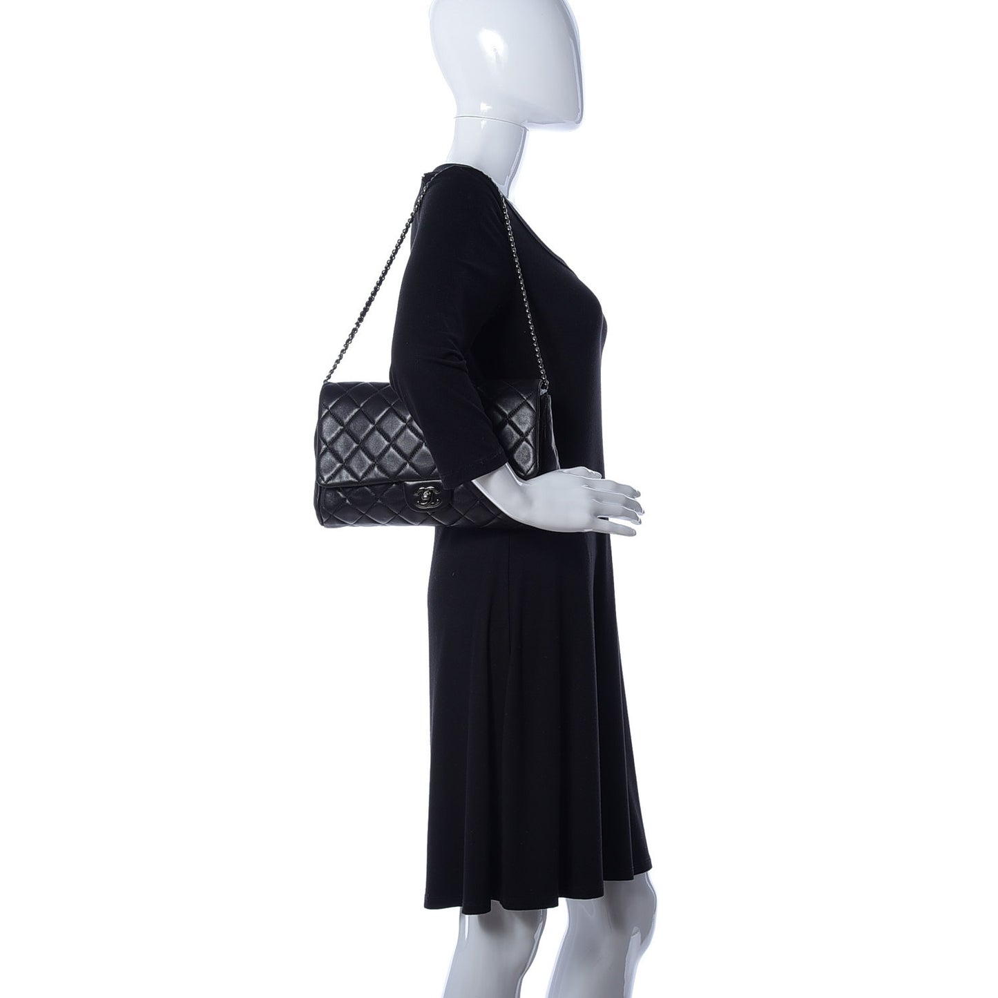 Lambskin Quilted Clutch With Chain Flap Black