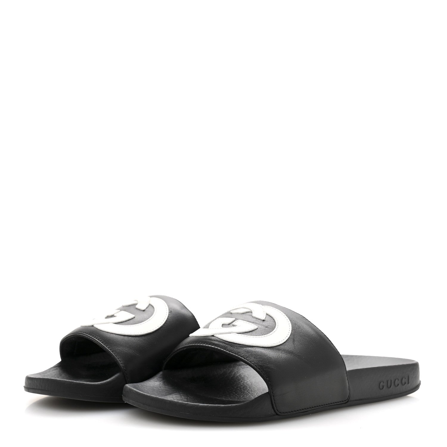 Gucci Nappa Miro Soft Calfskin Womens Interlocking G Slide Sandals 38 Black White 4 of 11