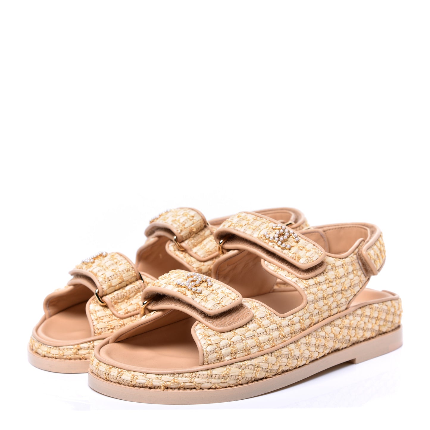 Braided Fabric Velcro Dad Sandals 35 Beige
