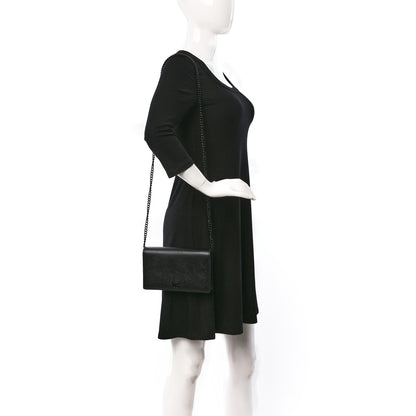 Gucci Dollar Calfskin Enamel Monochrome Mini GG Marmont Chain Wallet Black 2 of 9