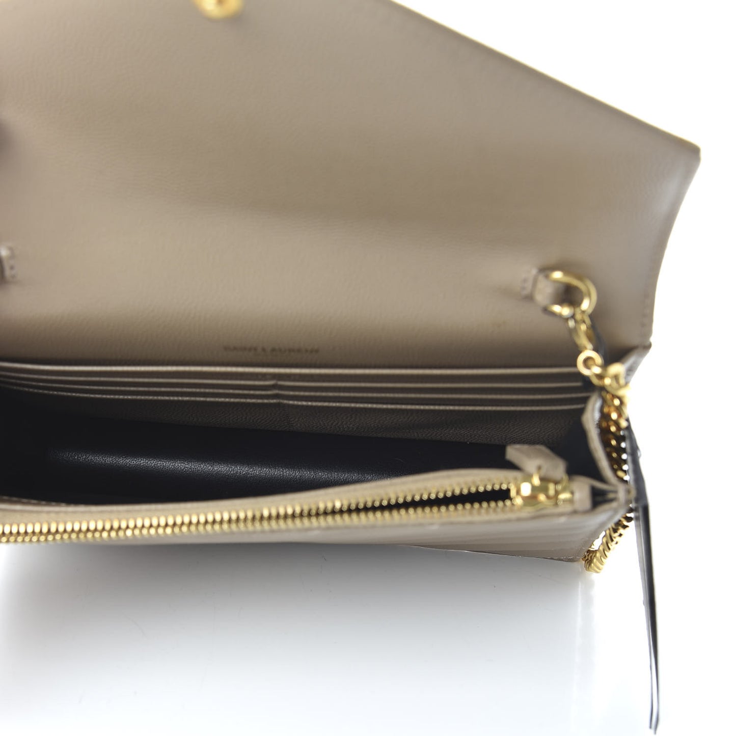 Grain De Poudre Matelasse Chevron Monogram Envelope Chain Wallet Taupe