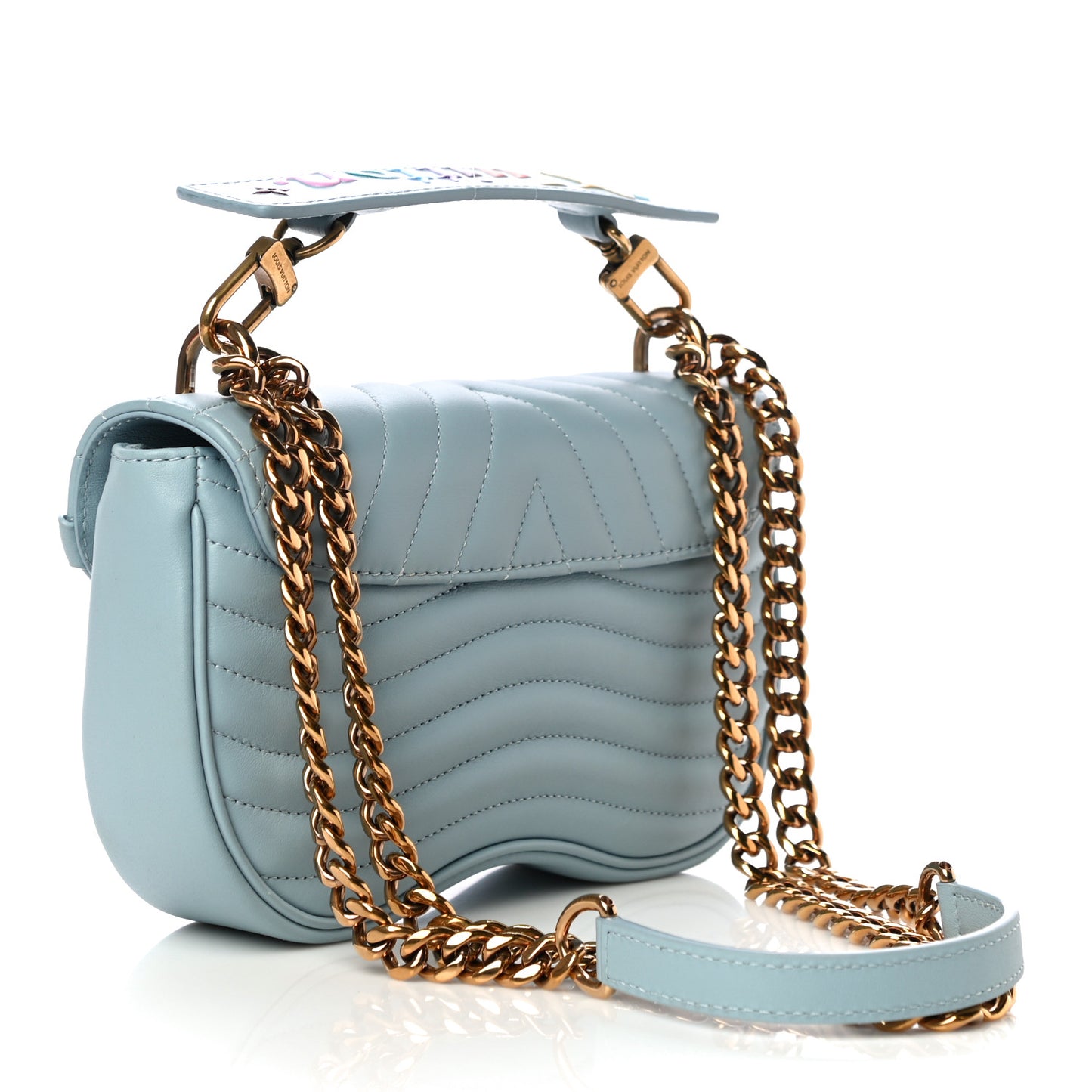 Calfskin New Wave Chain PM Porcelain Blue
