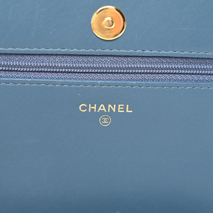 Chanel Rabbit Fur Wallet On Chain WOC Blue 6 of 12