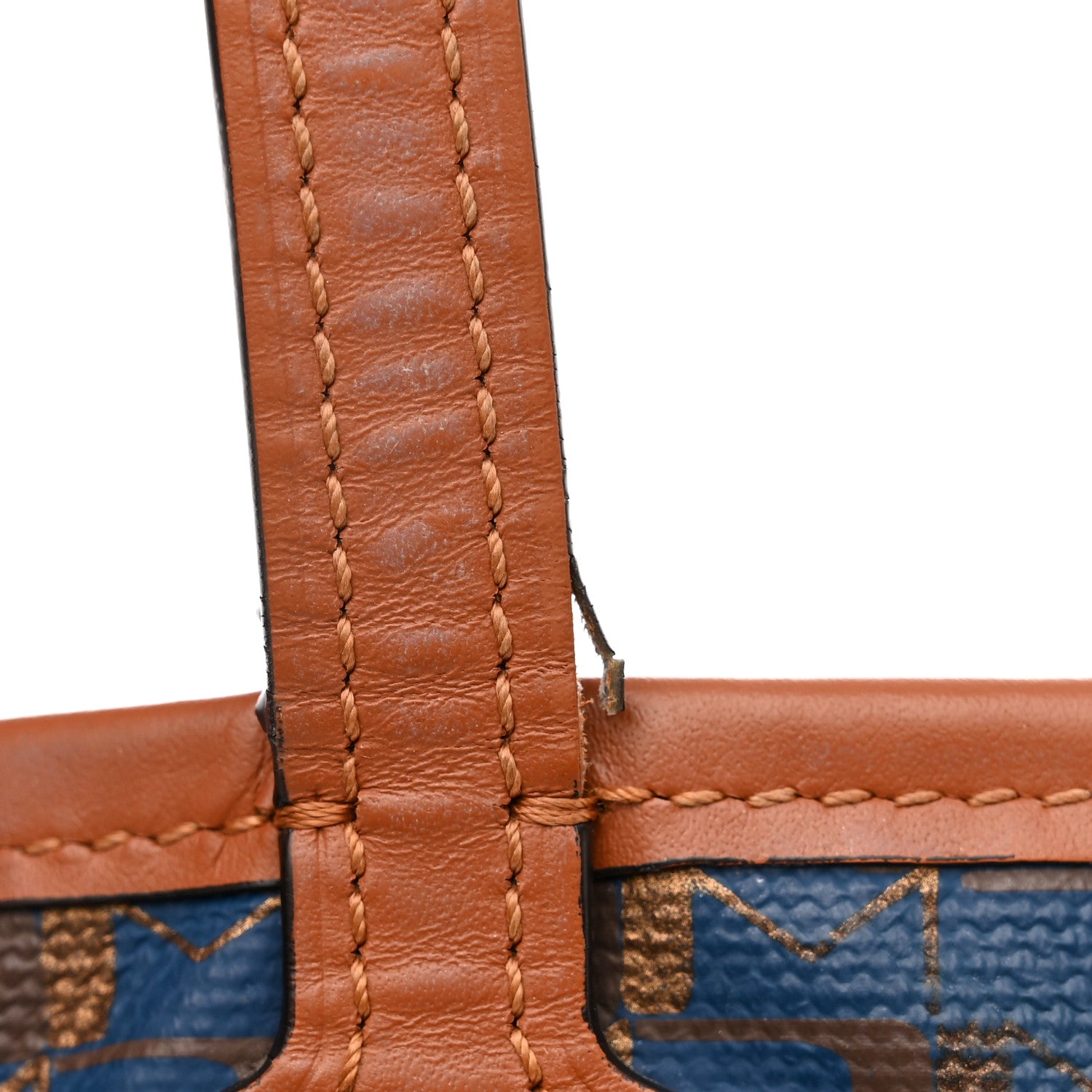 Moynat Grained Calfskin Canvas 1920 Oh! Tote Ruban Duo MM Indigo Bronze Cognac 13 of 15