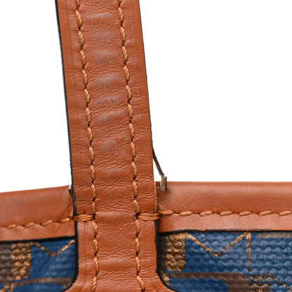 Moynat Grained Calfskin Canvas 1920 Oh! Tote Ruban Duo MM Indigo Bronze Cognac 13 of 15