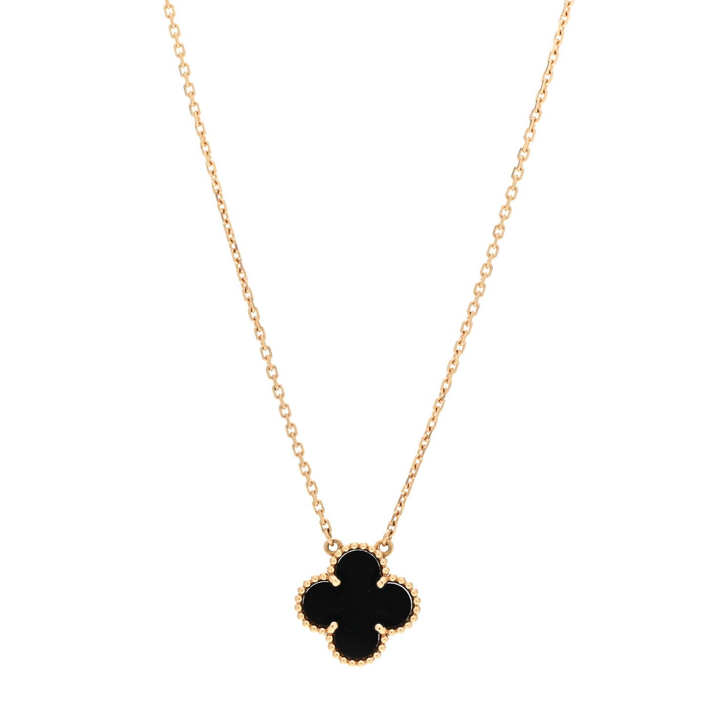 18K Yellow Gold Black Onyx Vintage Alhambra Pendant Necklace