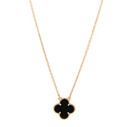 Van Cleef & Arpels 18K Yellow Gold Black Onyx Vintage Alhambra Pendant Necklace 1 of 4
